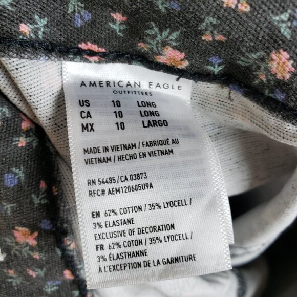 American Eagle Mom Jeans Mini Floral Print Button Fly Tapered Utility sz 10 Long - Picture 5 of 11